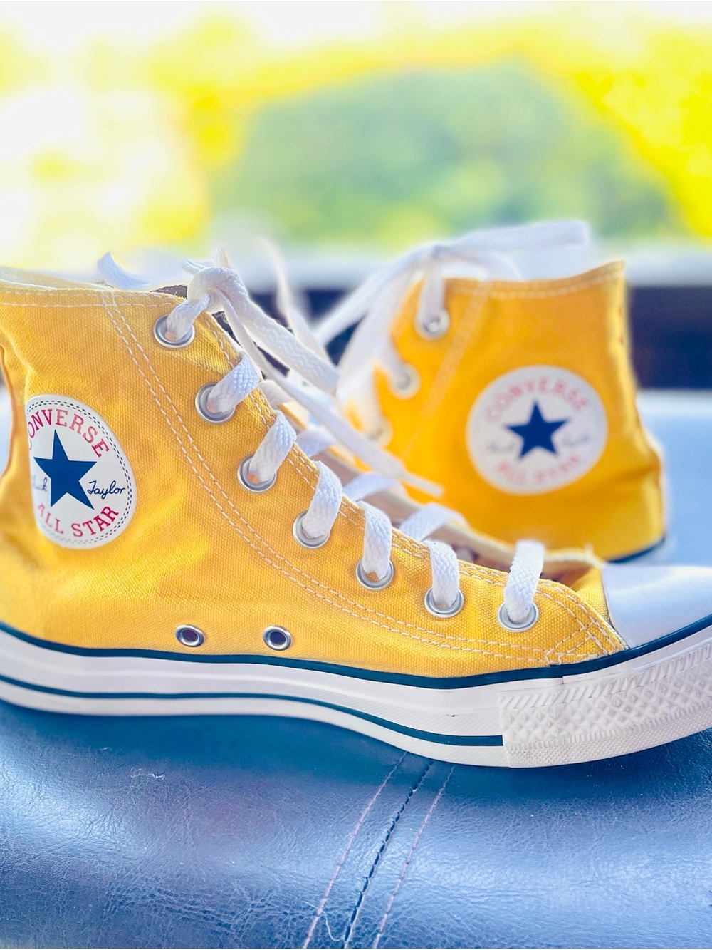 Converse High Top Sneakers in Yellow with White Laces - Picture 3 of 4